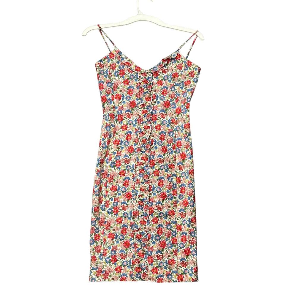 Ralph Lauren Sheath Dress Sz 0 Floral Multicolor Cotton Preppy Spaghetti Strap